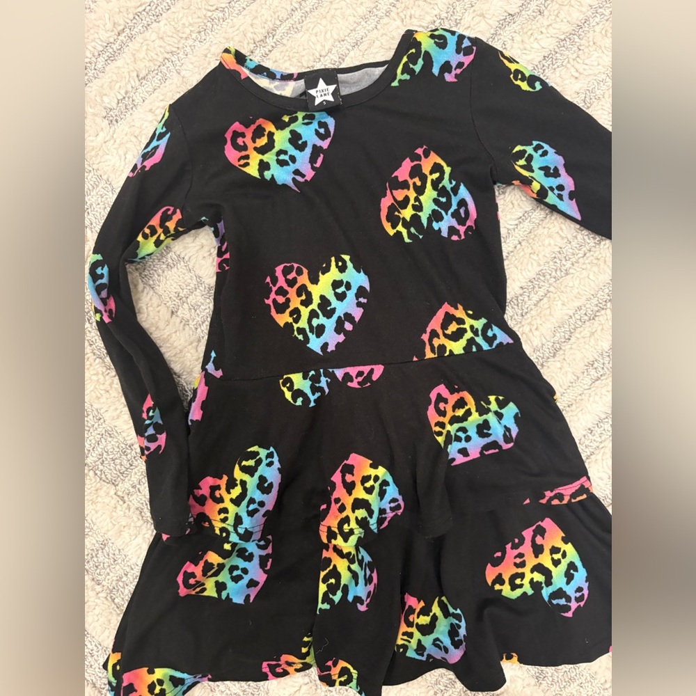 Pixielane Dress with Rainbow Heart Leopard Print